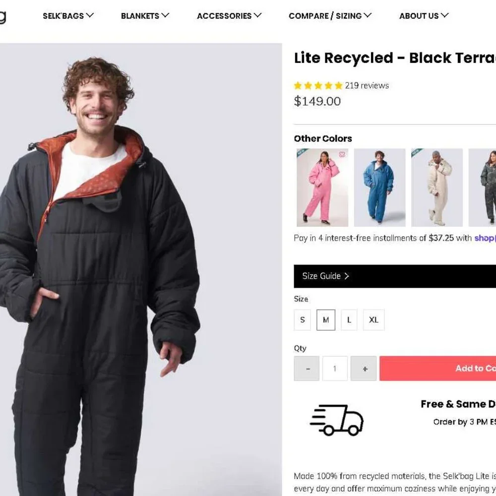 New Adult M Selk'Bag Lite recycled wearable sleeping bag in black - Picture 10 of 10